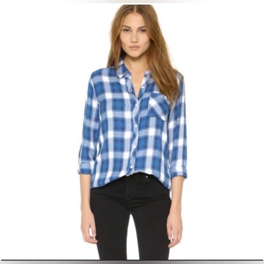 Rails Hunter Mykonos Blue Plaid Long Sleeve Button Down Shirt XSmall